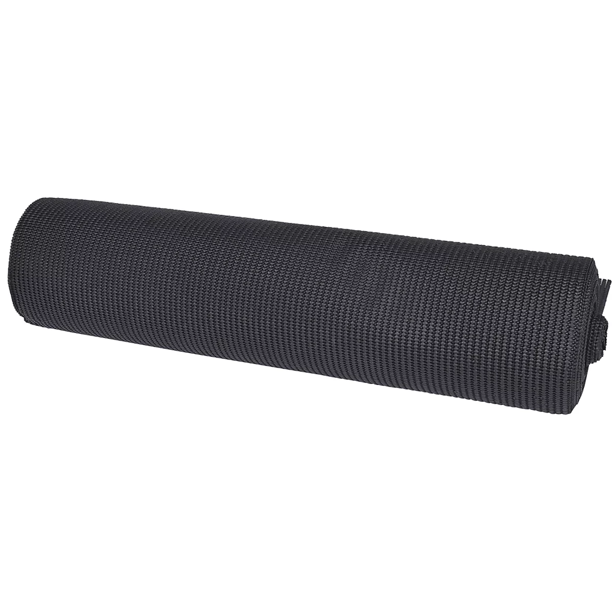 Aufgerollter, schwarzer Stoff, vermutlich ein Gewebe, mit erkennbarer Struktur.